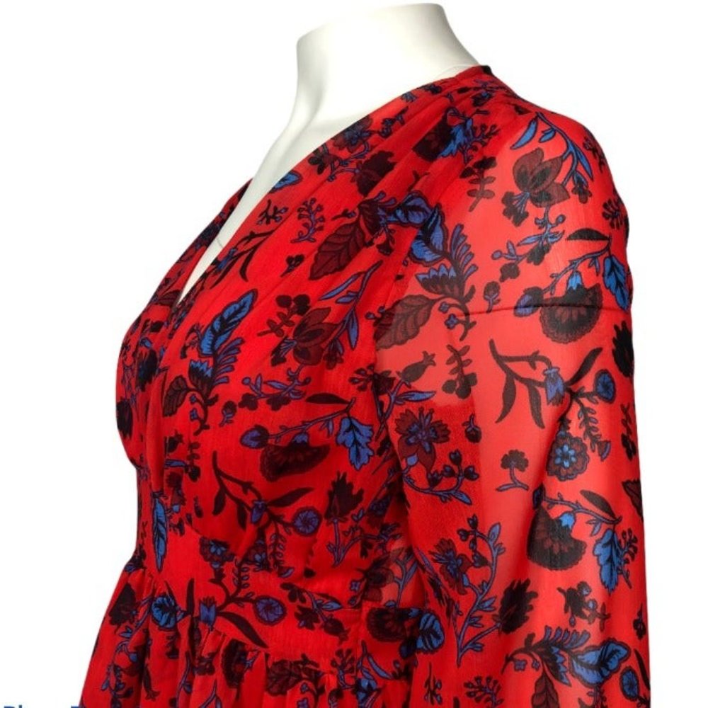 ZARA RUFFLE RED FLORAL SHORT DRESS - Picture 7 of 15